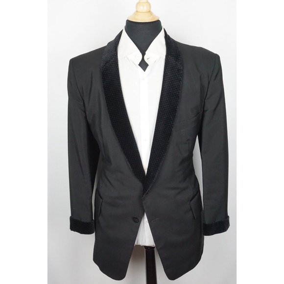 After Six Other - After Six Vintage Black Velvet Polka Dot Shawl Lapel Full 2 Pc Tuxedo Sz 44R